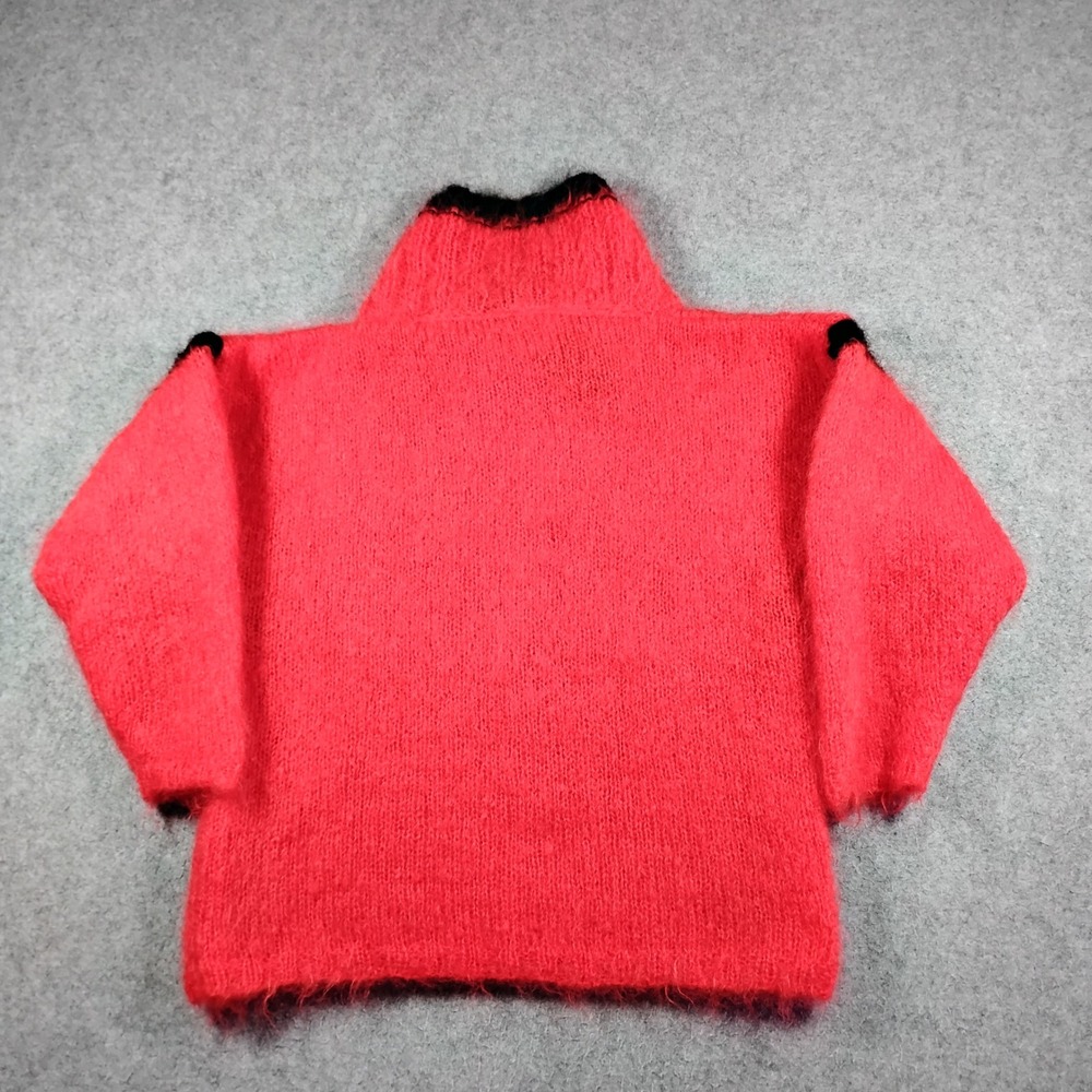 Janet Clark Vintage Hand Knit Mohair Sweater Womens Medium Red Black Fluffy 80s - Picture 8 of 9